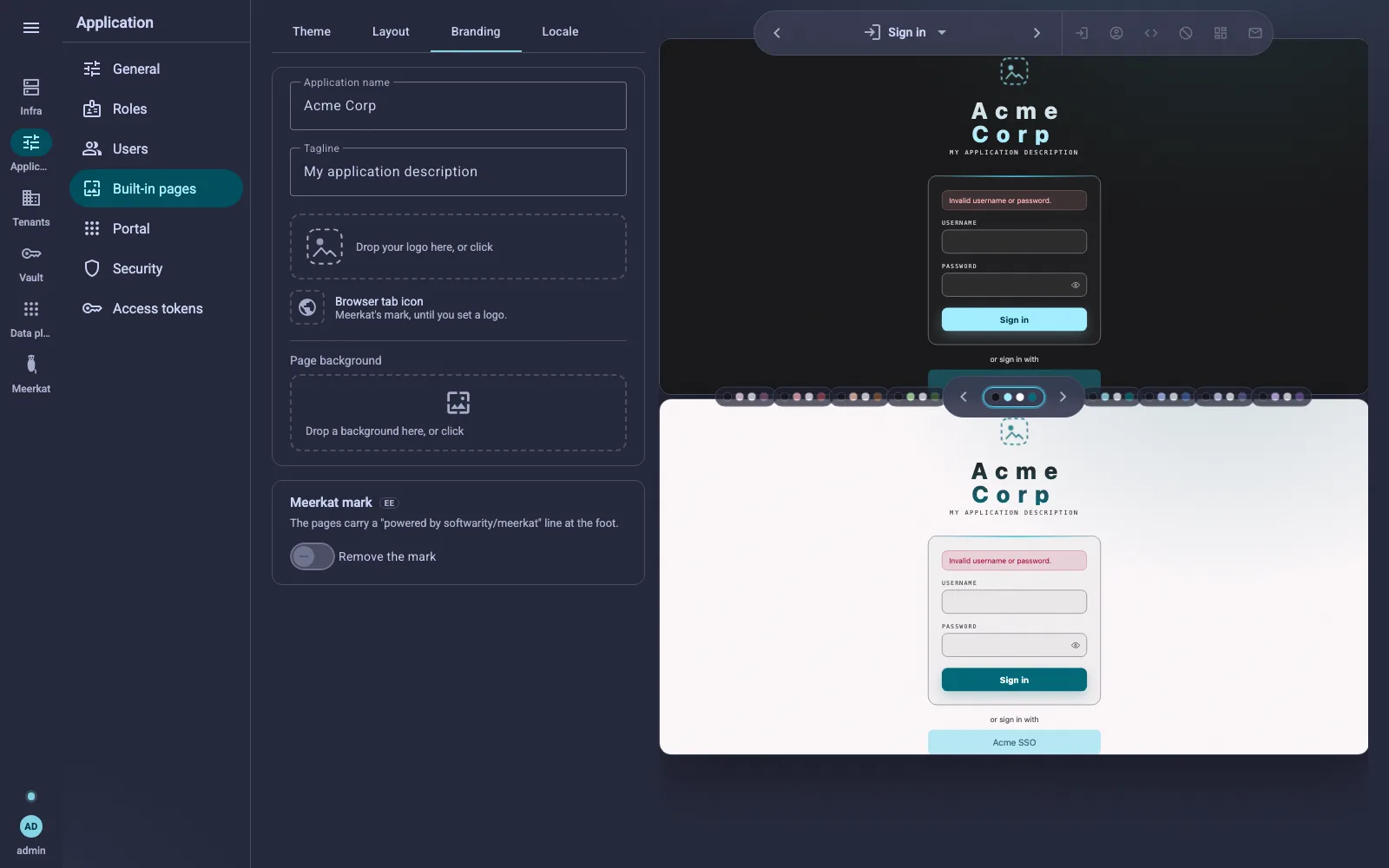 The branding tab