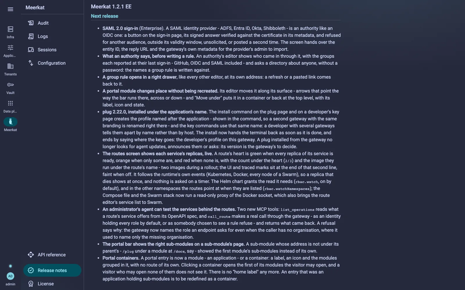 The release notes, open on what the next release brings