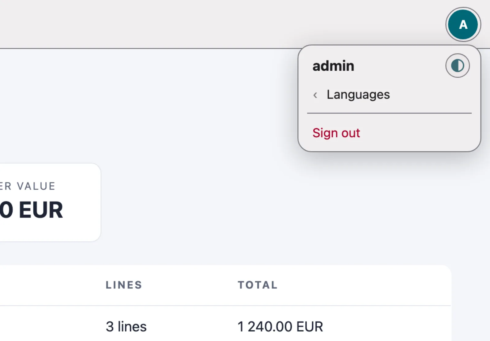 The account menu